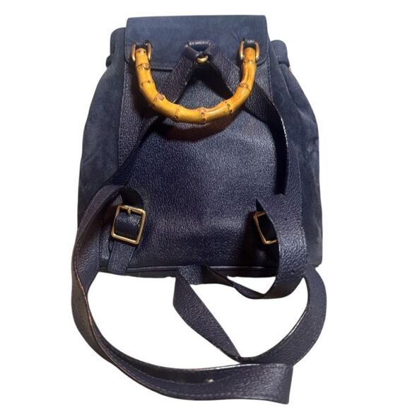 Gucci Vintage Navy Blue Suede & Leather Bamboo Handle Mini Backpack Auth main image 14